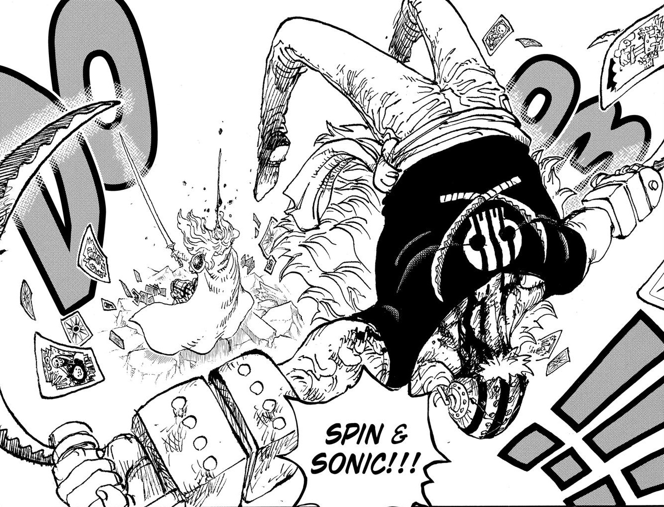 Killer defeating Hawkins. The speech bubble says: Spin and Sonic!